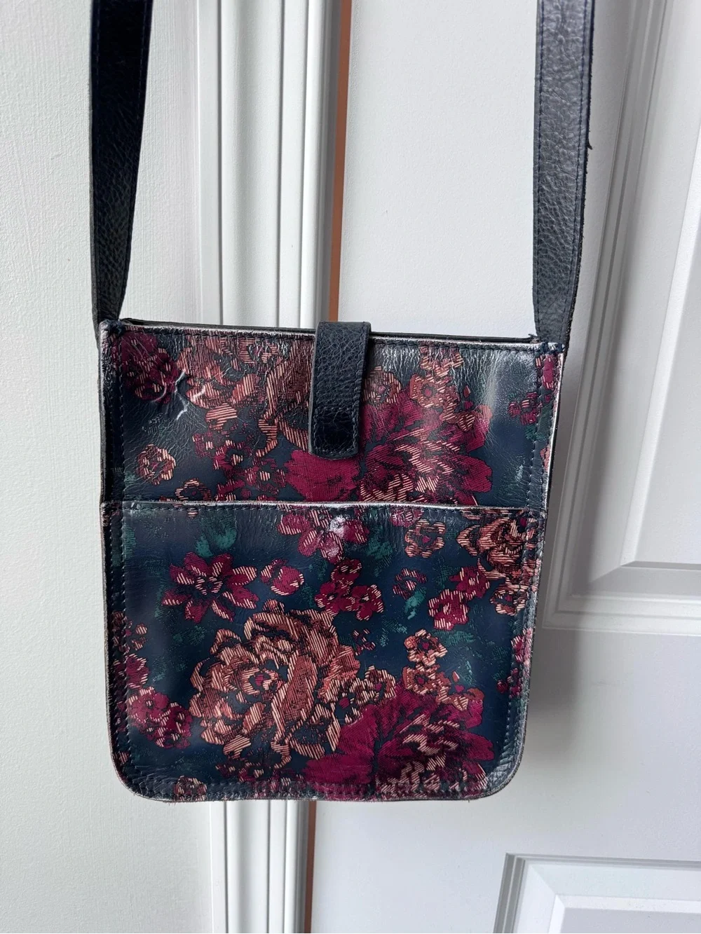 Patricia Nash Floral Crossbody in Burgundy, Teal & Black with Buckle